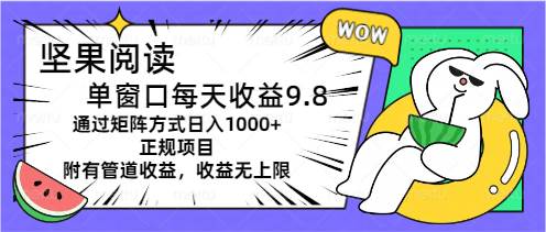 坚果阅读矩阵模式揭秘：单窗口日赚9.8，矩阵操作日入千元+管道收益新机遇